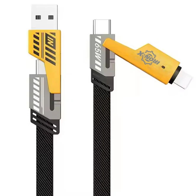 نمای نزدیک کانکتورهای کابل شارژ چهار کاره USB Type-C و Lightning