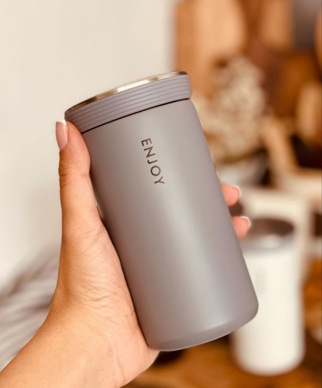  تراول ماگ اینجوی مدل ماگ سفری مینیمال Enjoy سایز 350 میلی لیتر نقره ای 