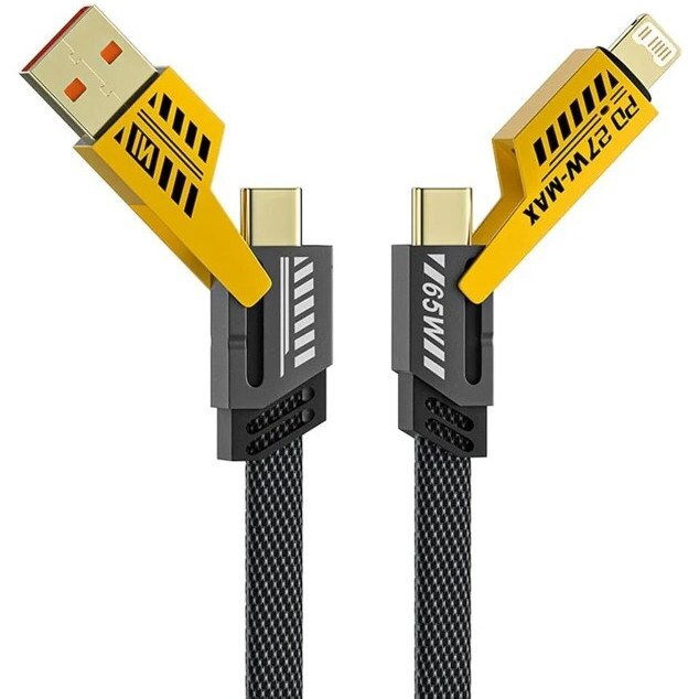 کابل شارژ ۴ کاره فست شارژ 65 وات با روکش برزنتی و رابط USB Type-C Lightning