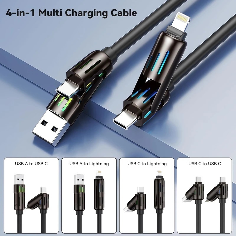  کابل سوپر فست شارژ دیتا پلاس 240 وات سه کاره با نور RGB 