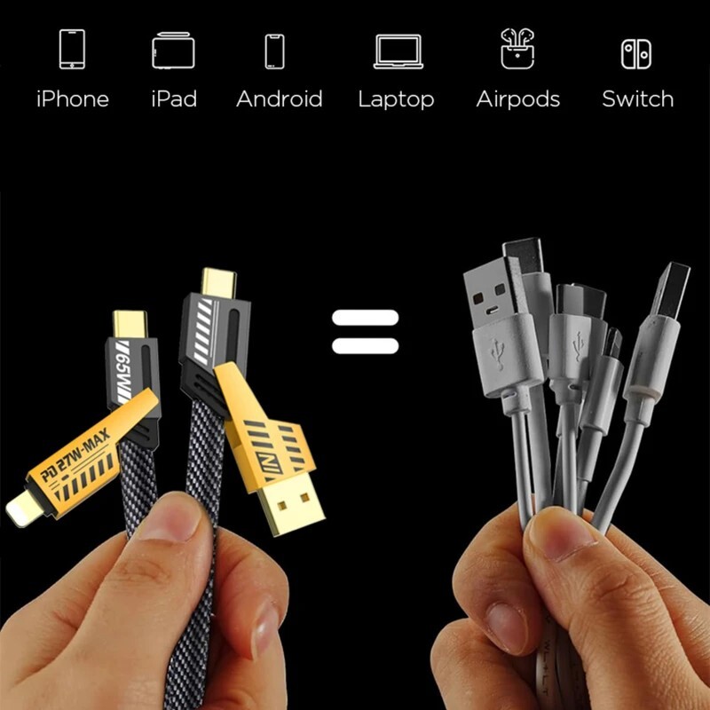کابل USB به Type-C و Lightning با توان 65 وات و انتقال اطلاعات